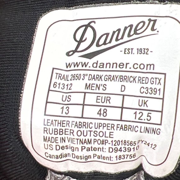 Danner Trail 2650 GTX Hiking Sneakers Dark Gray/Brick Red Men Size 13 - Picture 9 of 10